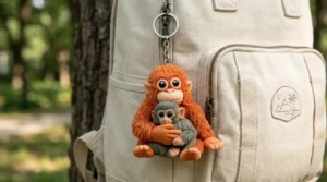 3D Cute Monkey Holding Plush Toy Hanging Keychain for Backpack