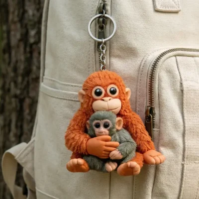 3D Cute Monkey Holding Plush Toy Hanging Keychain for Backpack