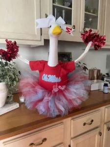 A lively porch goose celebrating with joy