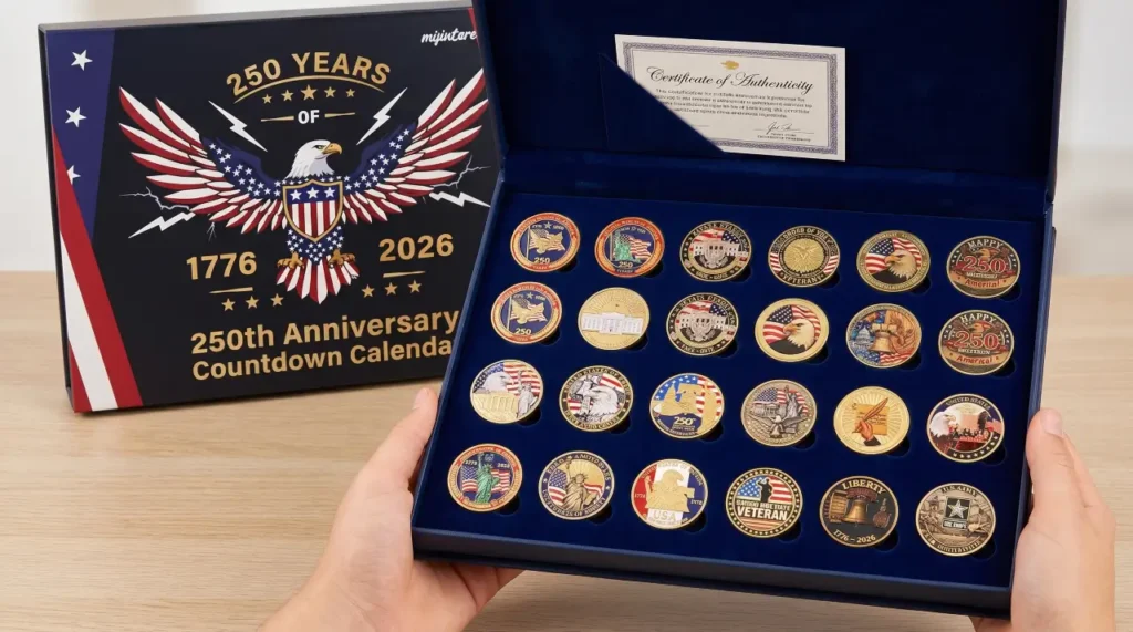 24 piece USA 250th Anniversary commemorative coin gift set in a jewelry box