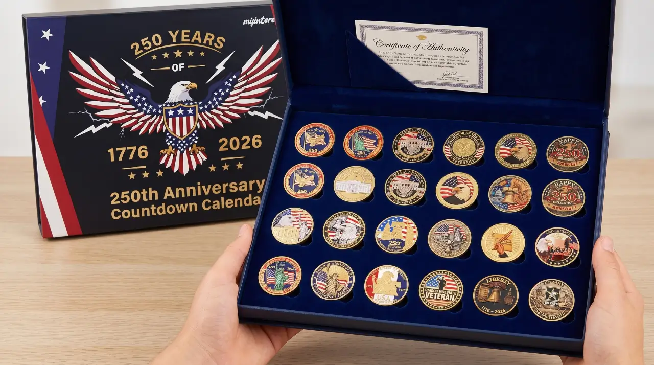 24 piece USA 250th Anniversary commemorative coin gift set in a jewelry box