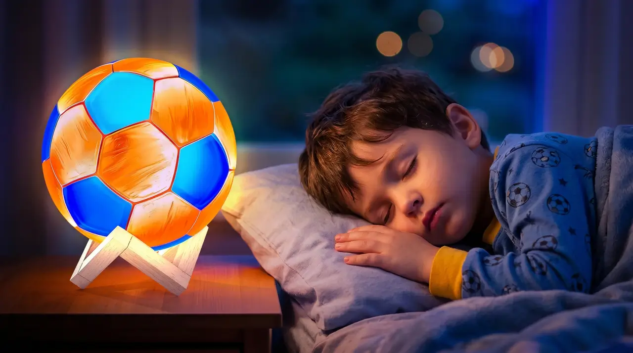 Everything kids need in one box — a blank soccer ball lamp, wooden base, 12 paint pots, 20+ glow-in-the-dark stickers, and easy color mixing instructions. No extras needed. Kids paint it any style they imagine, from classic club colors to wild neon designs, then watch it glow in the dark as a one-of-a-kind night light.