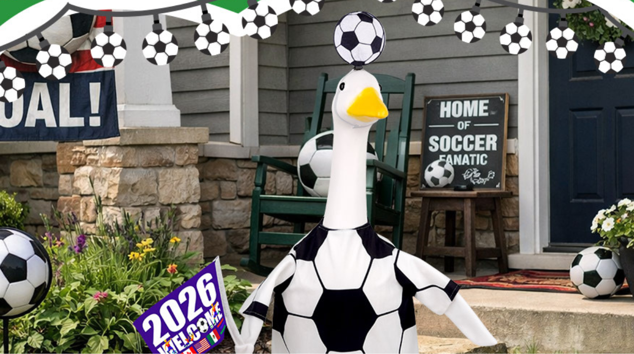 Soccer Porch goose outfits fit a 23" large plastic/cement statue.