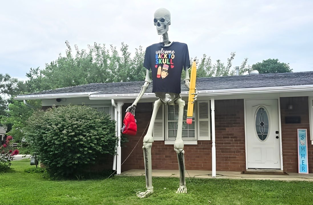 back to school porch skeleton